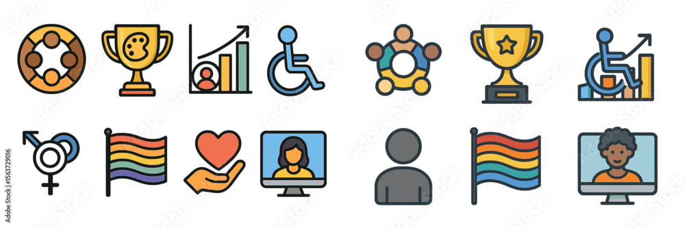 Aufkleber Diverse symbols representing inclusivity and achievement in various fields focused on social issues and community