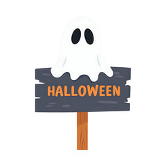halloween sign with ghost on transparent background PNG