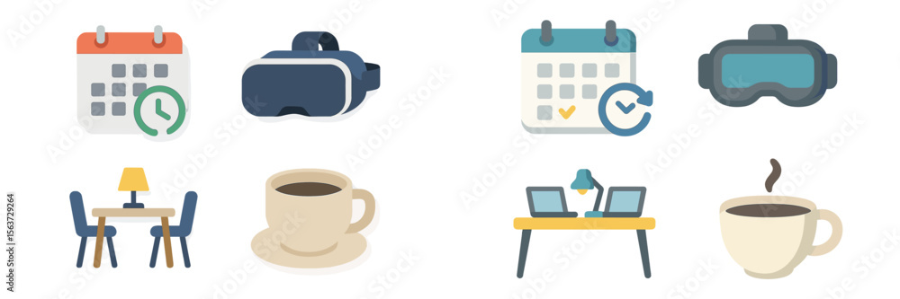 Aufkleber Virtual reality tools and coffee setup for remote work in a modern workspace