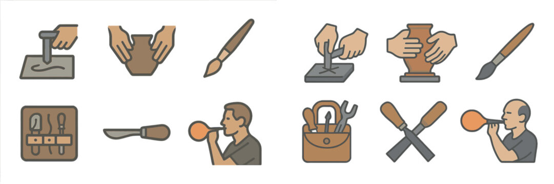 Crafting tools and techniques used in pottery and sculpture at an artisan workshop in a creative space