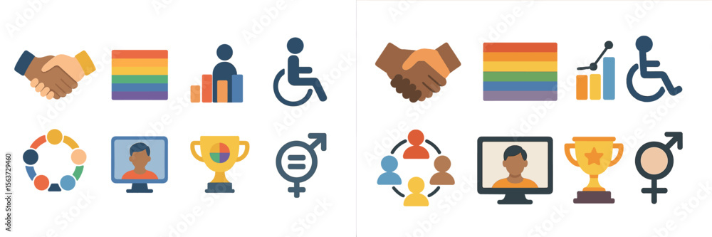 Poster diversity and inclusion symbols representing equity, accessibility, and community in a colorful desi