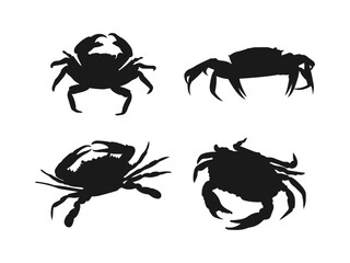 Crab silhouette illustration vector design. Seafood shop logo branding for craft food packaging or restaurant design symbol.