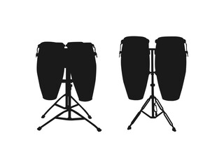 Conga icon. Flat silhouette version. Vector silhouette of a conga musical instrument. Silhouette of Congas on Stand.