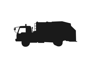 Garbage truck icon. garbage truck, black isolated silhouette. Silhouette of a garbage truck for city services.