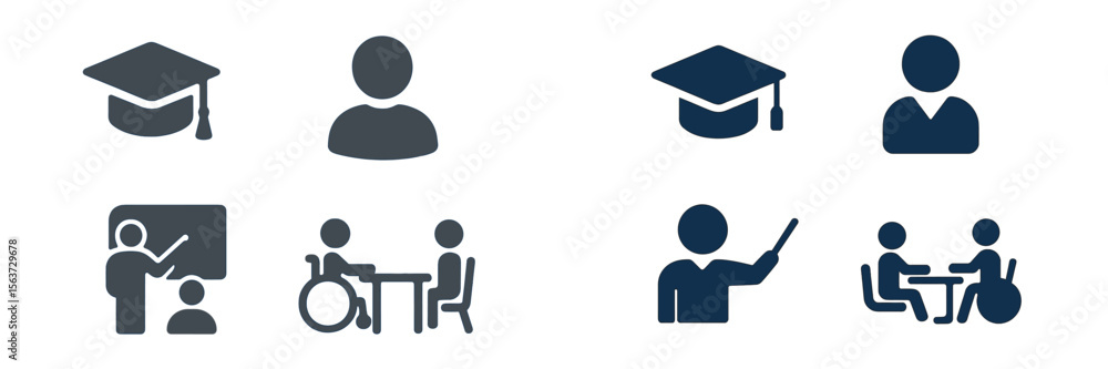 Poster Educational icons representing various roles and activities in learning environments for students and teachers