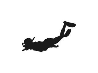 Black silhouette scuba divers. Silhouette of a Diver in Underwater Pose. Scuba diver silhouette underwater. Vector illustration. 