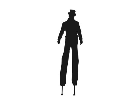 stilt walker silhouette. Silhouette of a stilt walker in a top hat.