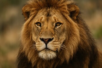 Naklejka premium A close up of a lion's face in the wild