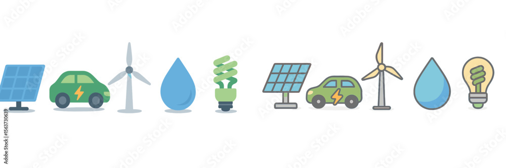 Aufkleber renewable energy icons displayed in a colorful and modern style representing sustainability and eco-