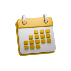 Calend&aacute;rio Icon Amarelo Dourado e Branco Brilhante Elemento 3D Render PNG Transparente Calendar