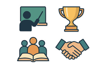 Educational achievements highlighted through teaching, awards, collaboration, and teamwork in a modern classroom setting