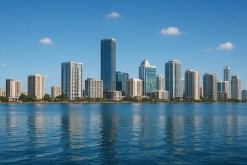 Naklejka premium A view of a city skyline from across the water