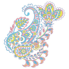 Paisley vector pattern. Isolated Fantastic flower, leaves