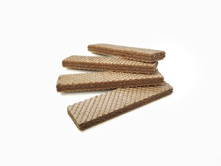 Pile of chocolate wafers isolated on white background 