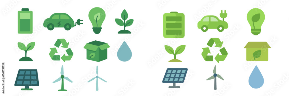 Aufkleber green energy icons representing renewable resources and sustainable practices for ecological awarene