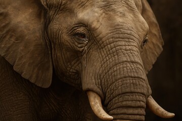  A close up of an elephant's face with tusks