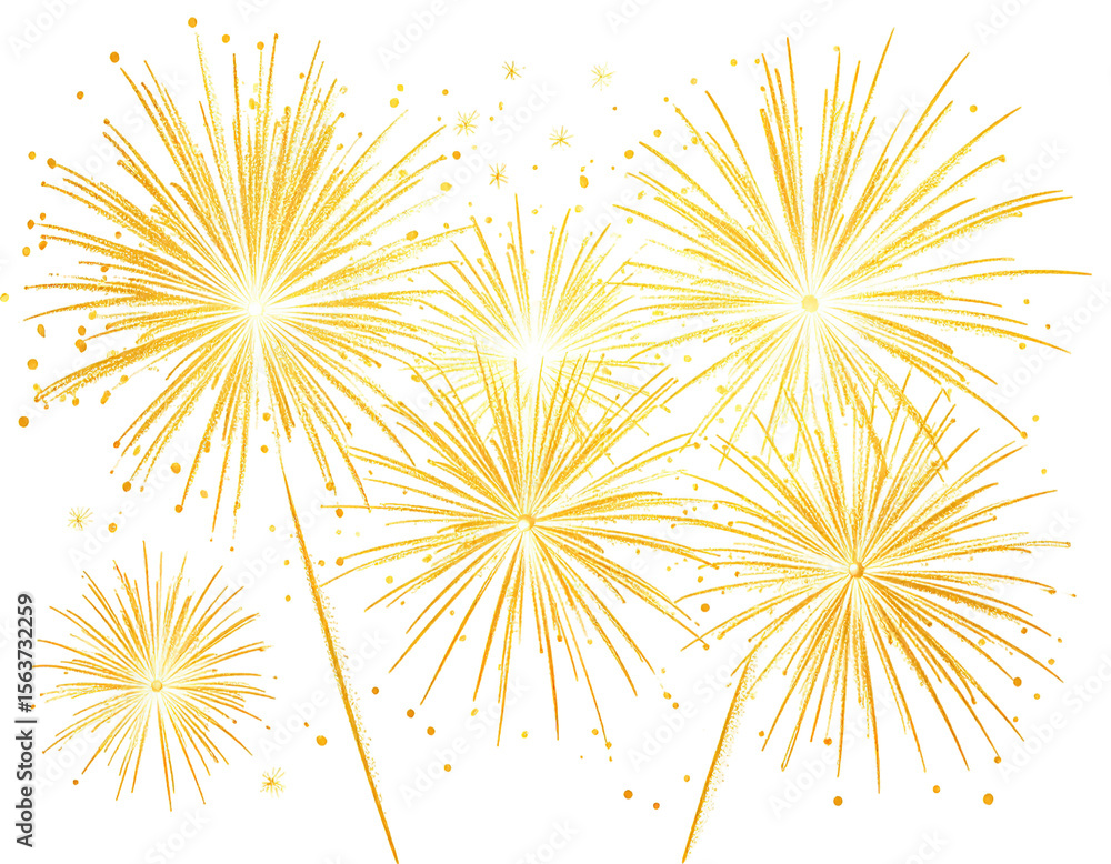 Aufkleber a group of golden fireworks exploding against a dark black background isolated on transparent backgr