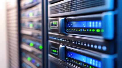 High-Tech Server Racks with Colorful LED Lights in a Data Center Showcase Advanced Technology and Efficient Data Storage Solutions for Businesses and Enterprises