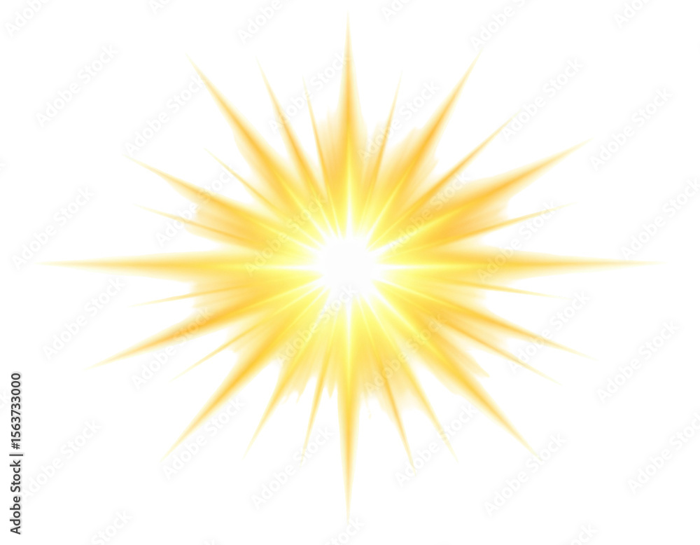 Poster bright yellow starburst effect with sharp points on a black background isolated on transparent backg