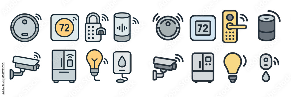 Poster smart home devices with various functionalities displayed in a grid format showcasing modern technol