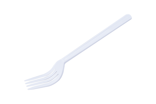 Recycled plastic cutlery isolated on transparent background.