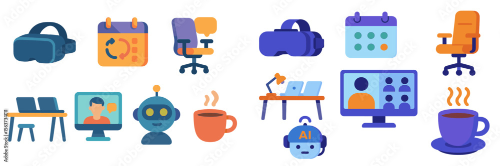 Poster virtual workspace concept combining technology, productivity tools, and communication tools for mode