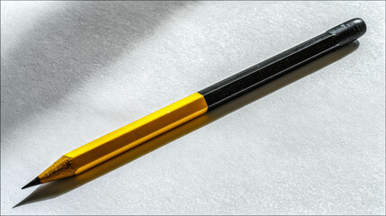 Yellow And Black Pencil On White Paper Overhead, Back To School Banner. Yellow Black Pencil