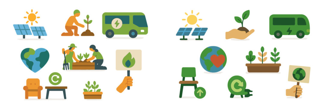 Eco-friendly initiatives promoting sustainable gardening and renewable energy practices in a community setting