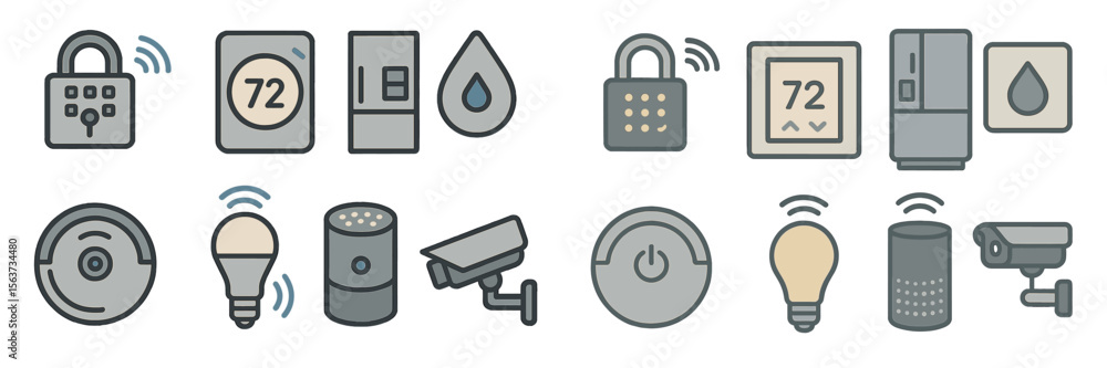 Poster smart home devices and sensors showcasing modern technology for secure and efficient living in a con
