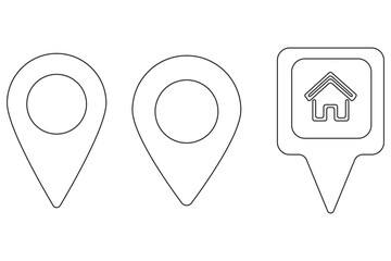 location icon, map pin icons in outline, black, and red styles. for maps, GPS, navigation apps, location markers, address indications, and geolocation interfaces 