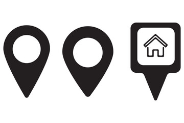 location icon, map pin icons in outline, black, and red styles. for maps, GPS, navigation apps, location markers, address indications, and geolocation interfaces 