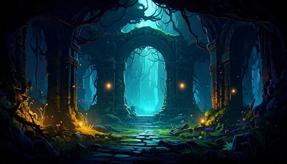 Enchanted Forest Gateway: A Mystical Digital Painting