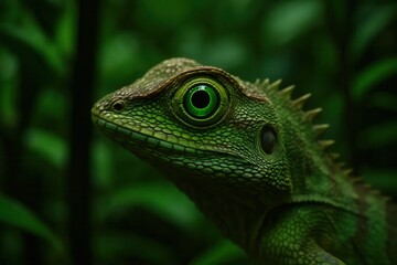 Obraz premium A close up of a green lizard with green eyes