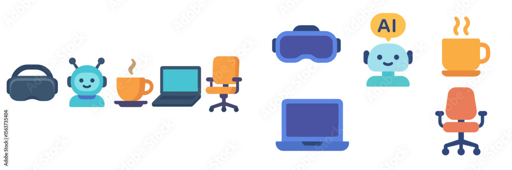 Poster exploring technology in modern workspace design with ai assistants and virtual reality tools during 