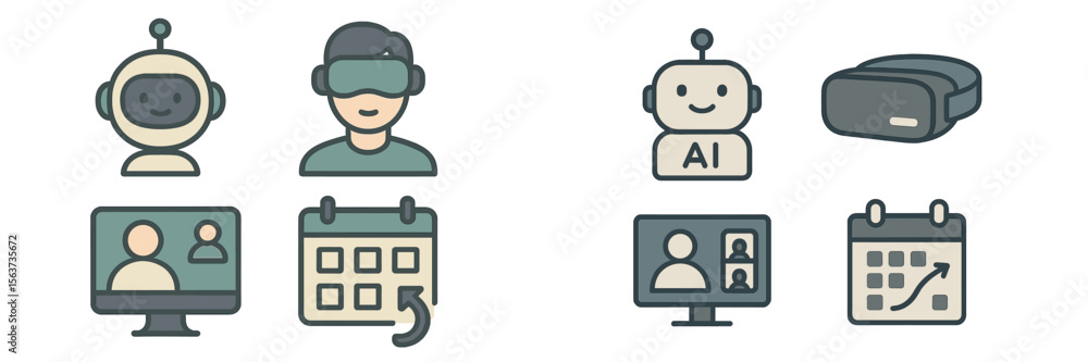 Poster exploring virtual reality and artificial intelligence through digital illustrations in a technologic