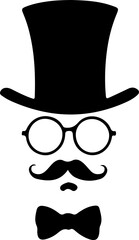 Gentleman Face Silhouette Vector, Vintage Man Icon Design, Top Hat Mustache Vector Art, Retro Gentleman Face Graphic, Old Fashioned Man Silhouette, Classic Hat and Mustache Vector, Beard and Glasses M
