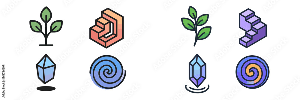 Poster unique collection of architectural and natural symbols representing growth, structure, and harmony i