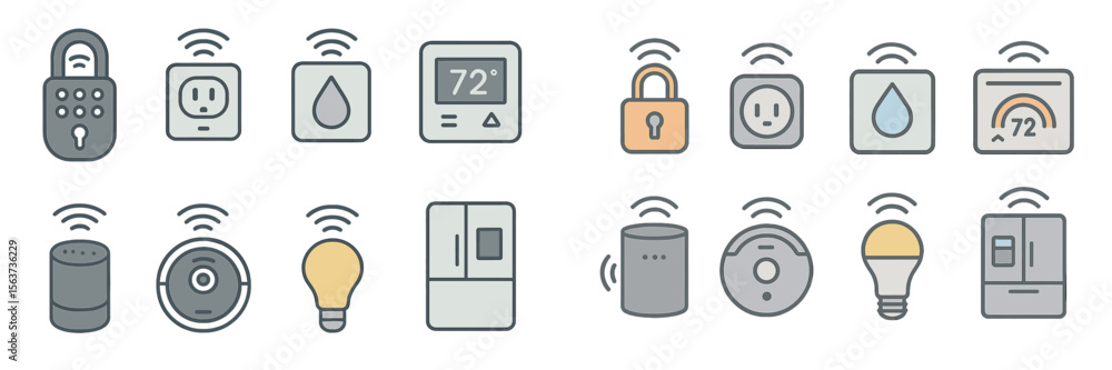 Aufkleber Smart home technology icons representing various devices and their functions for home automation and security solutions