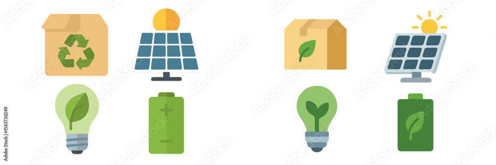 Poster eco-friendly symbols represent sustainable energy solutions and recycling practices in modern design