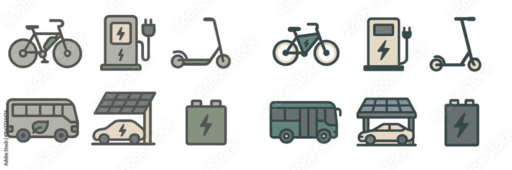 Aufkleber electric vehicles and charging options highlighted through various modes of transport in modern urba