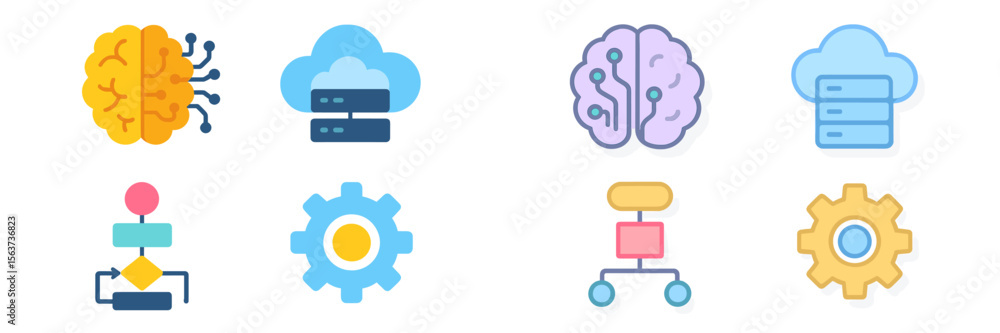 Poster Visual representation of artificial intelligence concepts and cloud computing symbols for educational purposes