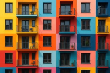 A multi-colored building with balconies and balconies on each side