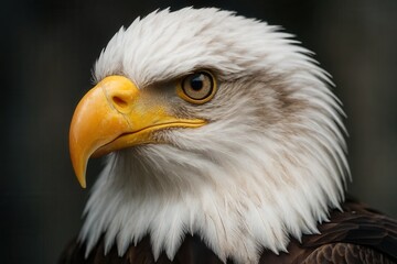 Obraz premium A close up of a bald eagle's head with a black background