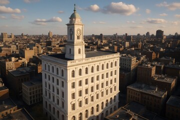Obraz premium A tall building with a clock tower in the middle of a city
