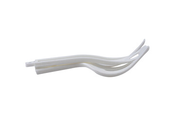 Recycled plastic cutlery isolated on transparent background.