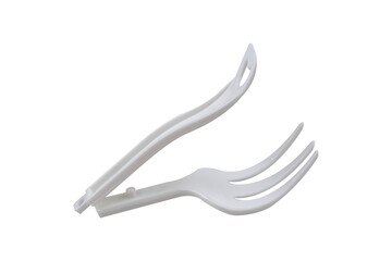 Recycled plastic cutlery isolated on transparent background.
