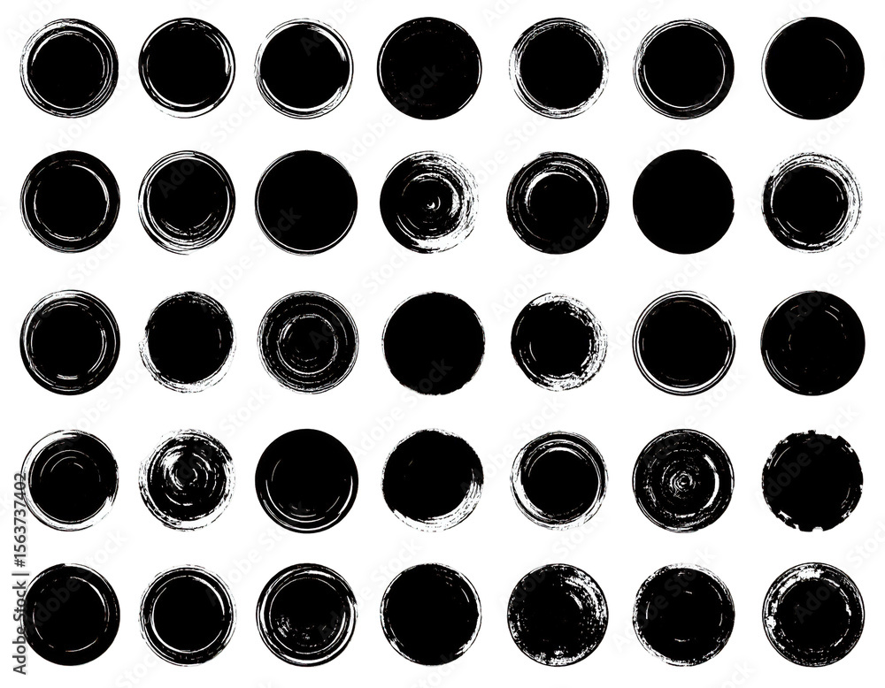 Poster a grid of black and white circular shapes with varying textures inside isolated on transparent backg