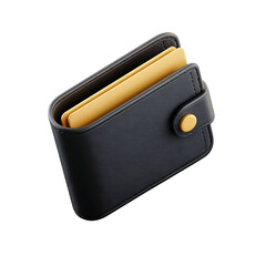 3D illustration of black wallet with card on transparent background PNG