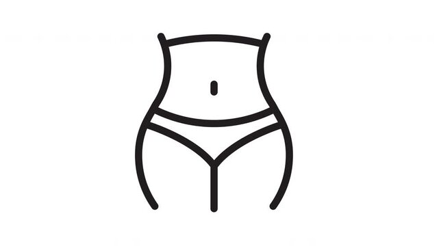 Animation of arrows pulling in body fat to reveal a slimmer figure. Concept of weight loss, body shaping, and fitness transformation. Simple black line illustration. 4K, alpha channel.