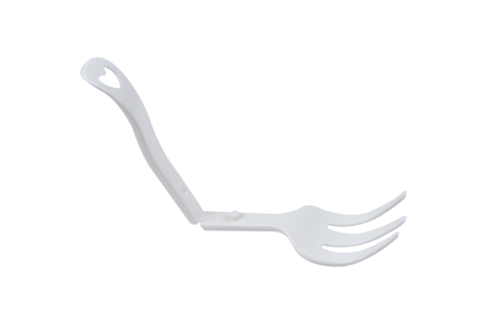 Recycled plastic cutlery isolated on transparent background.